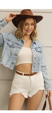 Crop Denim Jacket Tassel Fringe Jean Coat Western Cowgirl Denim / S brand cimuk